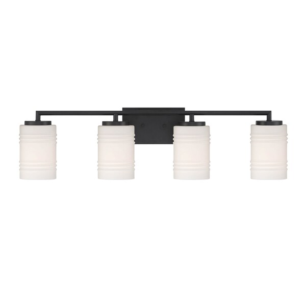 Designers Fountain Leavenworth 33in 4-Light Matte Black Modern Indoor Vanity Light with Etched Glass Shades D257M-4B-MB - main